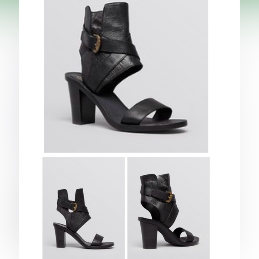 Black Leather Heeled Sandals by Ash